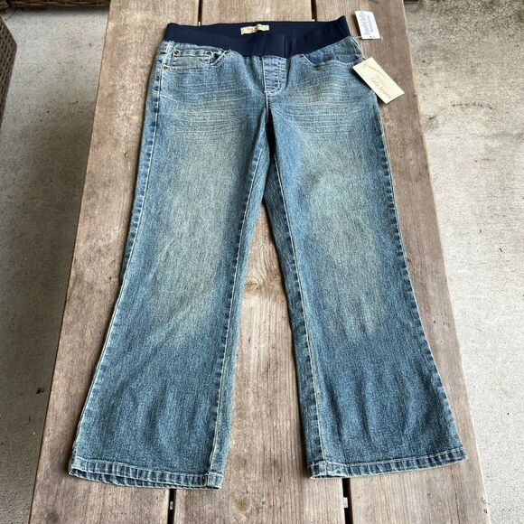 Tala Jeans Womens Capris Size Small Denim Blue Dirty Look Maternity NEW - Picture 2 of 5